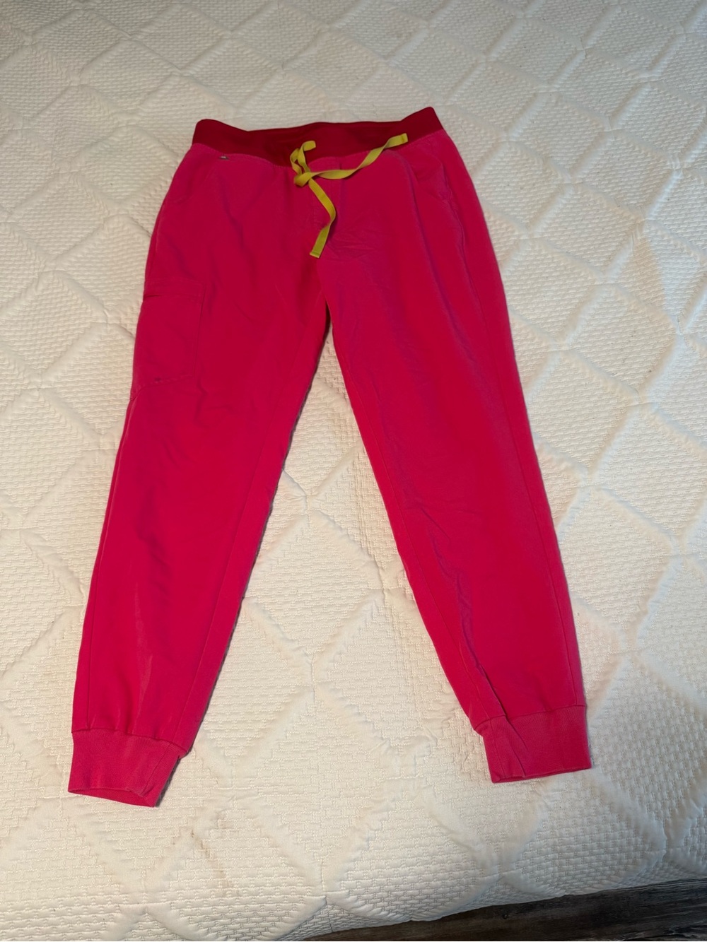 Figs Hot Pink Jogger Pants with Yellow Drawstring